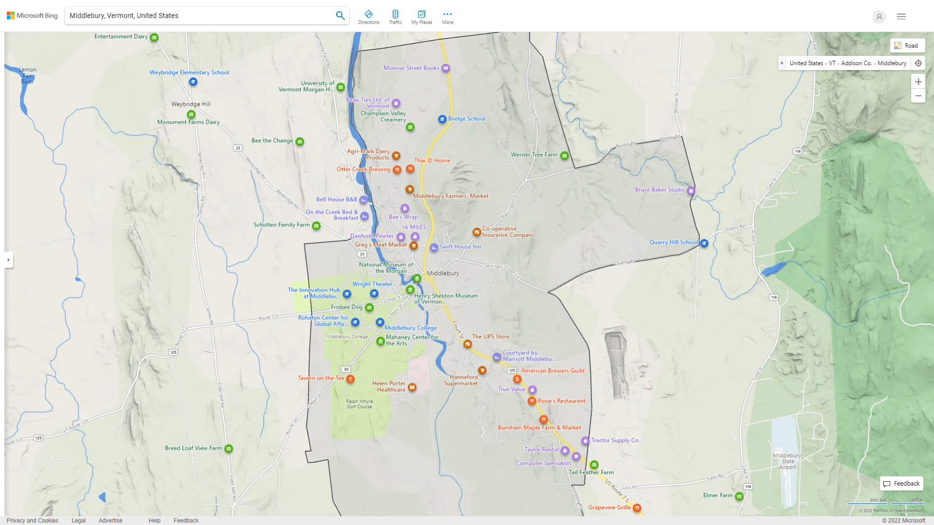 Middlebury Detailed Map
